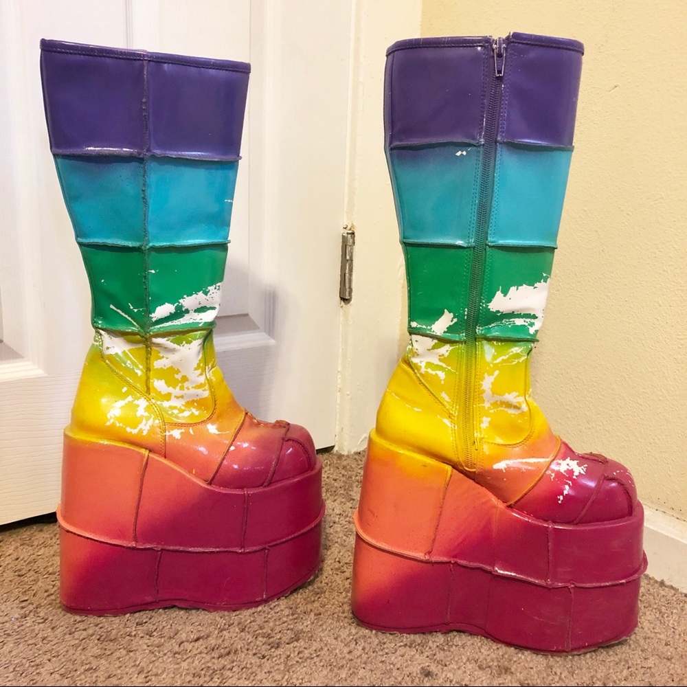 Rainbow platform boots rave festival gogo shoes - Picture 2 of 4